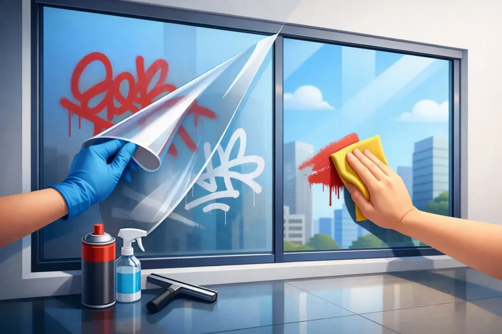 Proteggere vetri dai graffiti con film antigraffiti